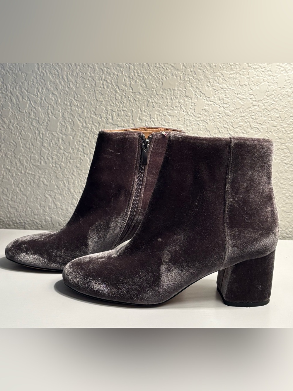 Franco Sarto Velvet Ankle Boots Size 6.5 Gray Block Heel Booties